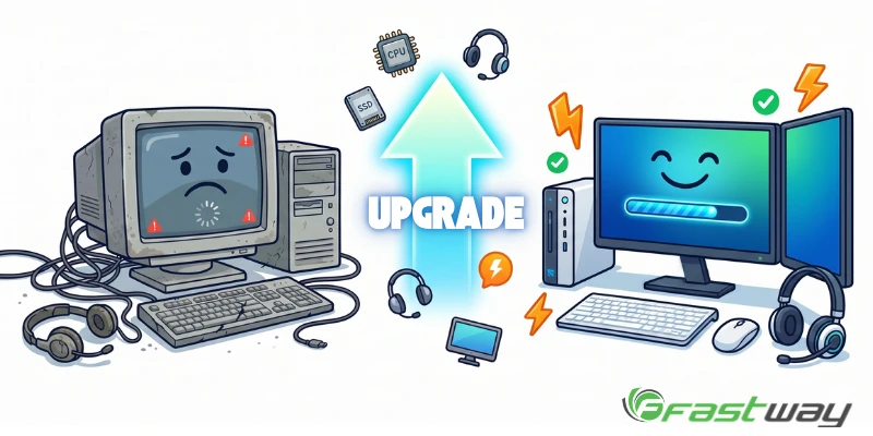 Estação de trabalho de agente de call center com computador, monitores, headset, mouse e teclado modernos